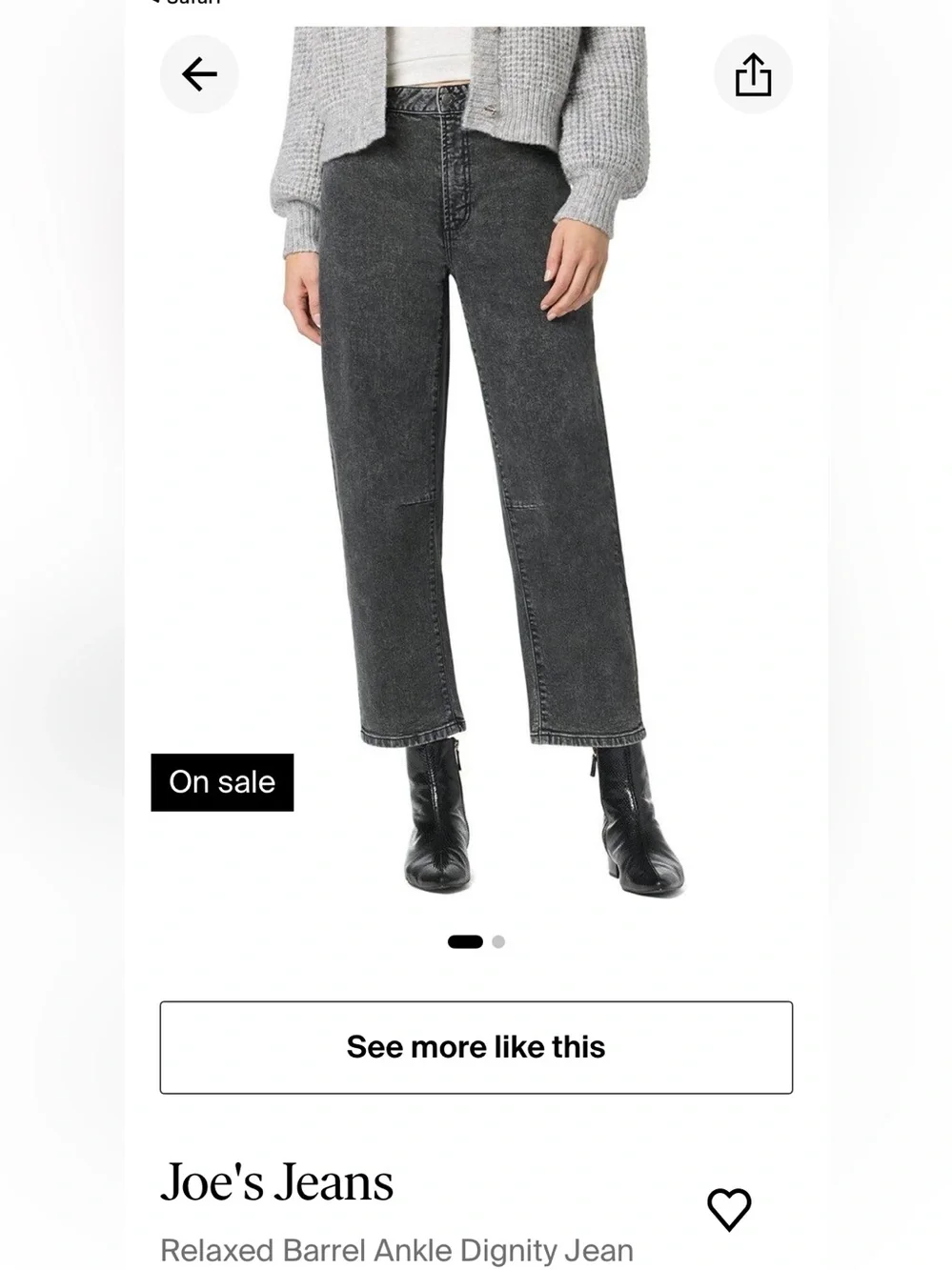 Joe's Jeans Relaxed Barrel Ankle Jean in Dignity Black
